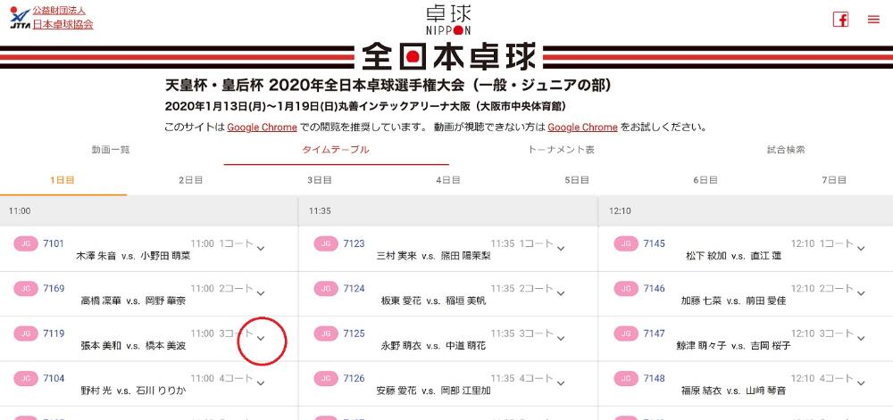 視たい試合の下向きの「＞」をクリック